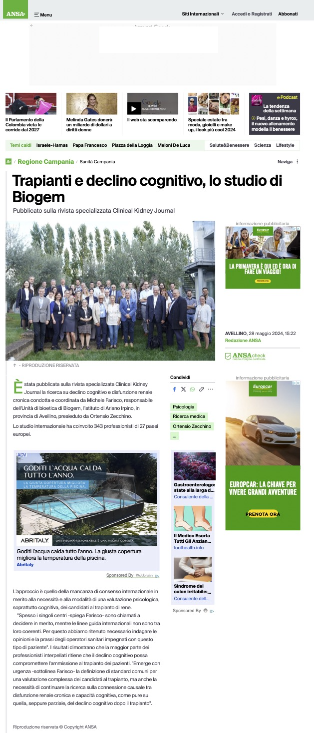 Trapianti e declino cognitivo, lo studio di Biogem